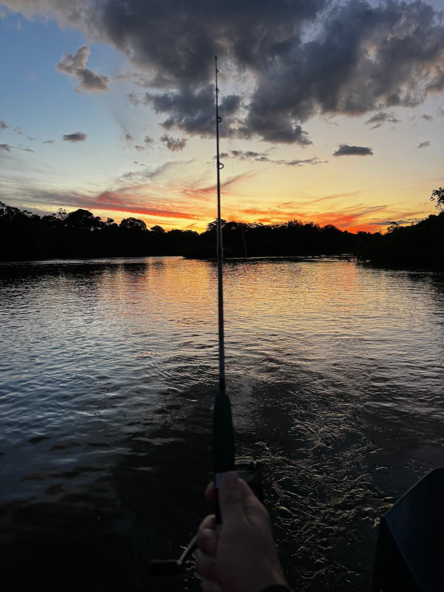 Vara de pesca ao pôr do sol no rio